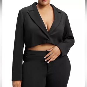 Good American Black Cropped Shiny Scuba Blazer